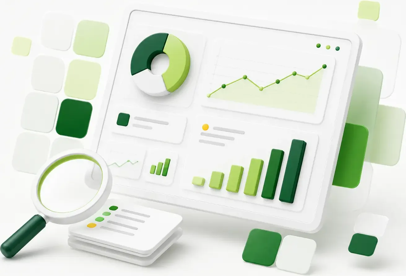 Dashboard Power BI z wykresami i lupą – analiza danych