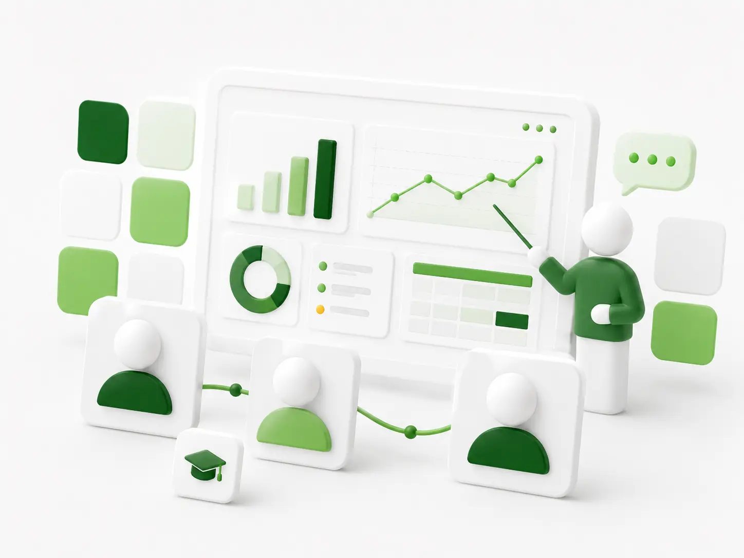 Trener omawiający dashboard Power BI z zespołem